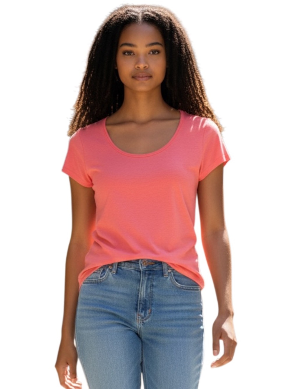 V-Tee Shop Classic Scoop Neck Short Sleeve Tee in Coral